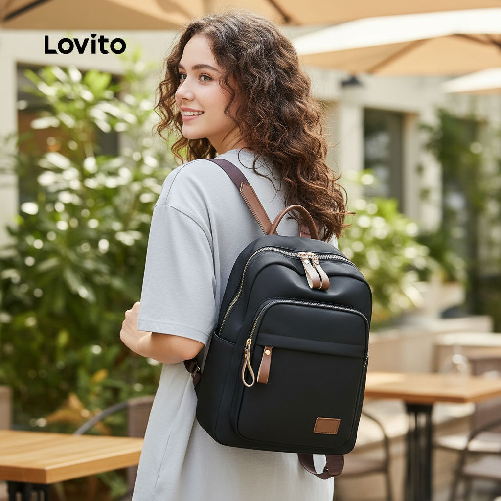 Lovito Mochila Feminina Casual Espaçosa LFA98043 em Oferta na Shopee