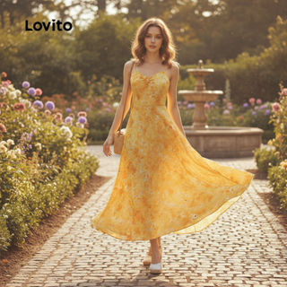 Lovito Refine Vestido Casual Amarelo Feminino com Pregas e Estrutura Primavera/Verão L138ED249 em Oferta na Shopee