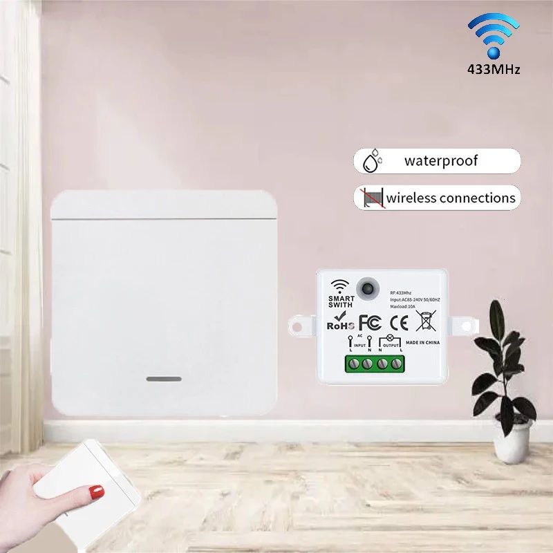 Receptor RF433, Interruptor de Parede Tipo 86 Painel, Controle Remoto Mini 433Mhz, Transmissor de Parede 1/2/3Gang,