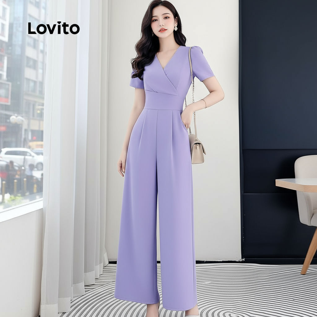 Lovito Macacão Elegante Assimétrico com Zíper Primavera/Verão Roxo para Mulheres L137ED068 em Oferta na Shopee
