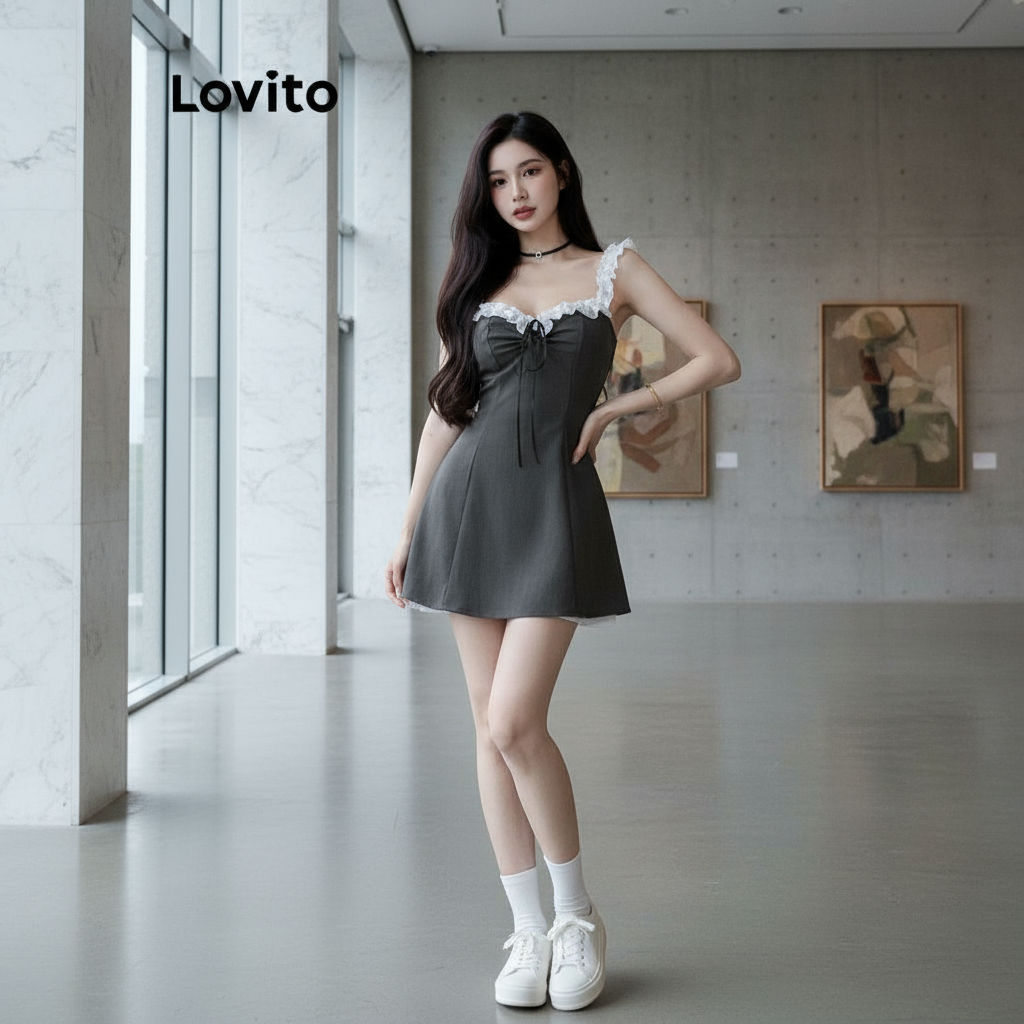 Lovito Vestido Delicado Liso Colorido Com Amarração Para Mulheres LBA79186 em Oferta na Shopee