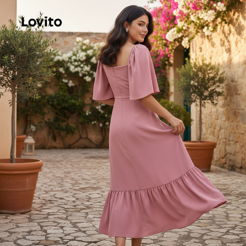 Lovito Vestido Sofisticado para Eventos Natalinos com Barra Modelada, Linha Primavera/Verão Rosa Feminino L150AD1733 em Oferta na Shopee