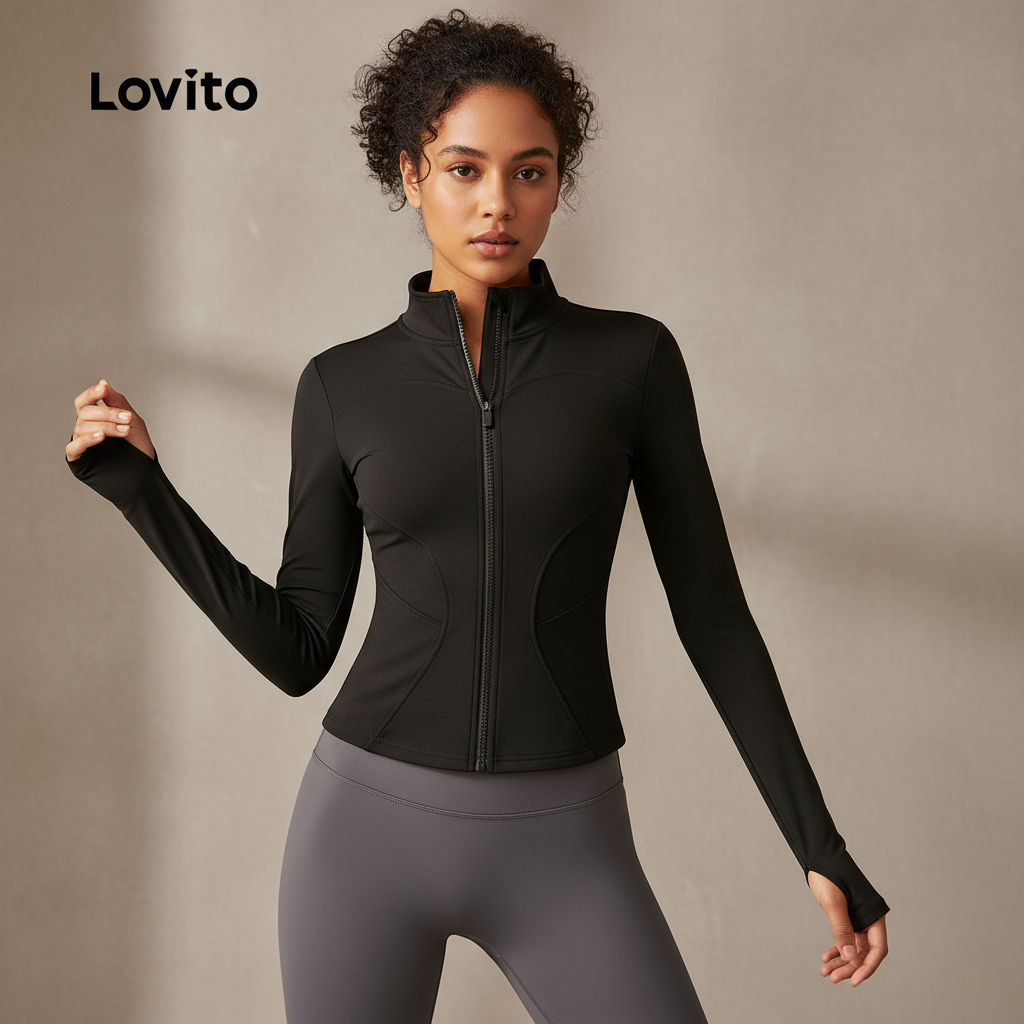 Lovito Jaqueta Esportiva para Mulheres Controle de Barriga Fitness Corrida Yoga LNA109025 em Oferta na Shopee