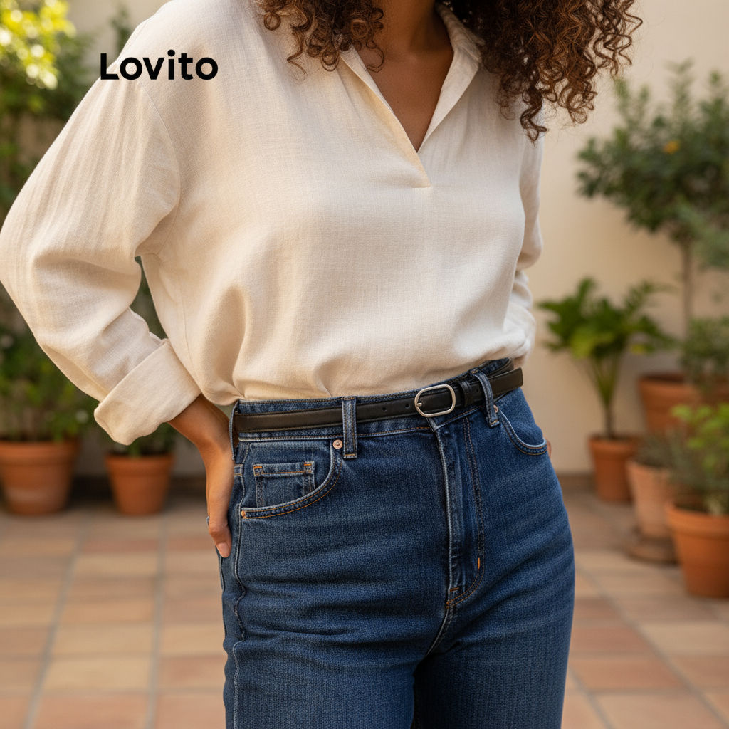 Lovito Cinto Feminino Básico Liso Sem Furos Casual L38ED003 (Mocha Marrom/Preto) em Oferta na Shopee