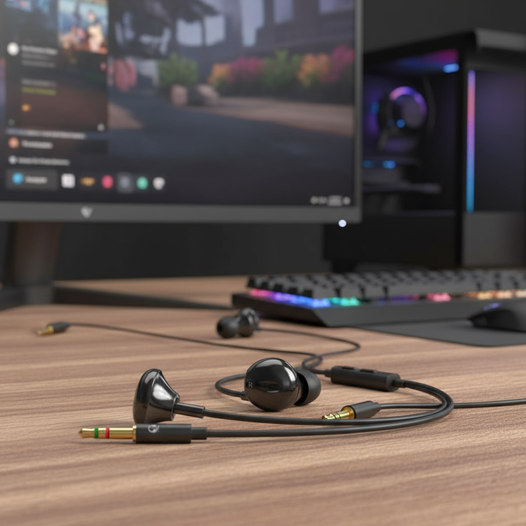 Fones de ouvido para jogos com fio de 3,5 mm, headset de mesa com plugue duplo e cabo estendido de 2m para