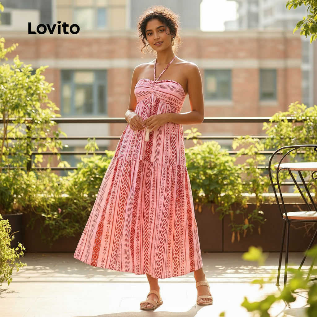 Lovito Vestido Boho Com Estampa Étnica E Borla Para Mulheres LBL17610