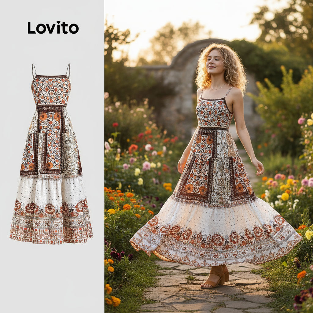 Lovito Vestido Boho com Pregas Linha Estruturada Vestido Primavera/Verão Feminino L138ED154 em Oferta na Shopee