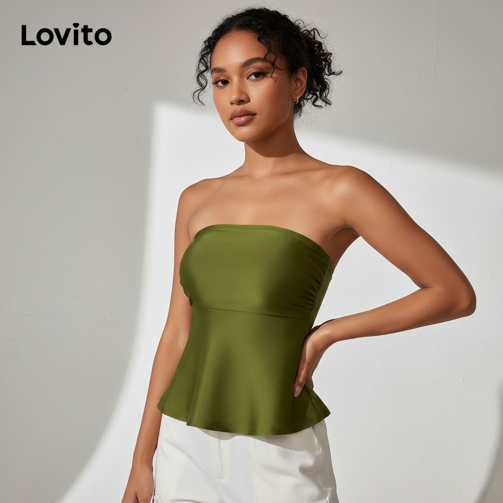 Lovito Regata Feminina Elegante, Tecido Liso e Brilhante, Primavera Verão L99ED980 em Oferta na Shopee