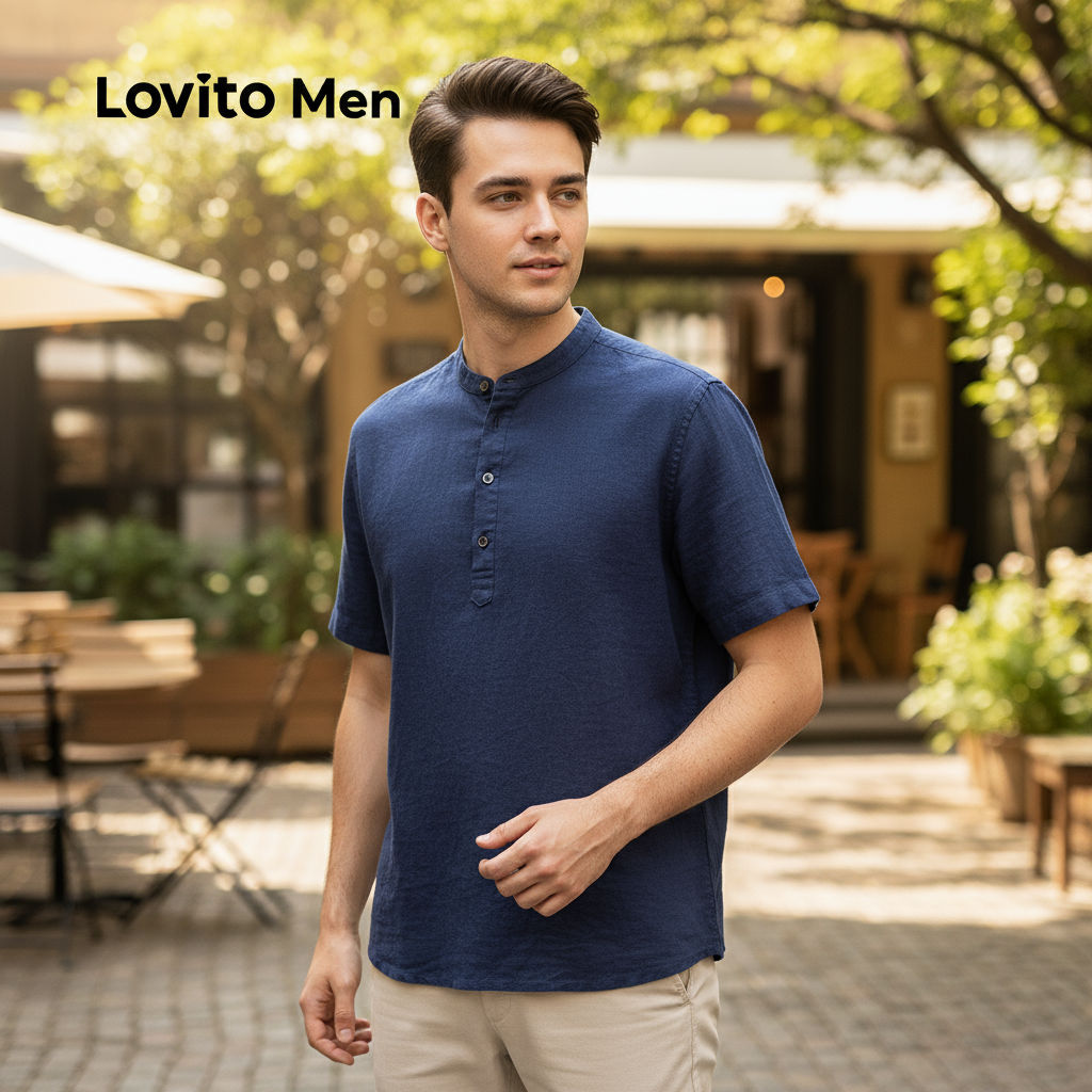 Lovito Refine Camisa Masculina Branca Botão para Primavera/Verão LNE110092 em Oferta na Shopee