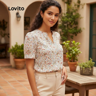 Lovito Blusa Feminina Casual Plissada Estilo Francês para Primavera Verão L150AD1627 em Oferta na Shopee