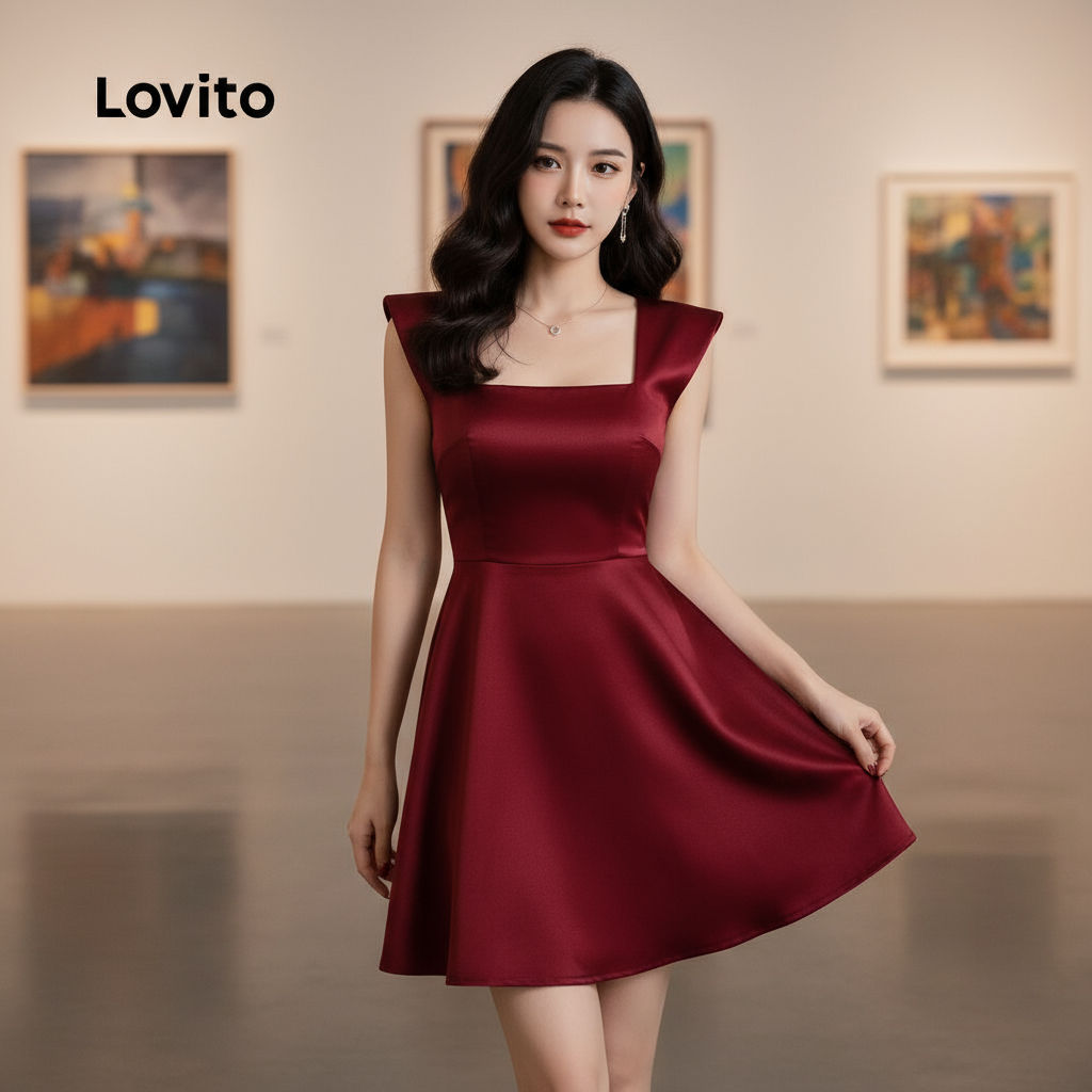Lovito Vestido Elegante De Natal Clássico E Versátil Simples Primavera/verão Claret Feminino L155ED802 em Oferta na Shopee