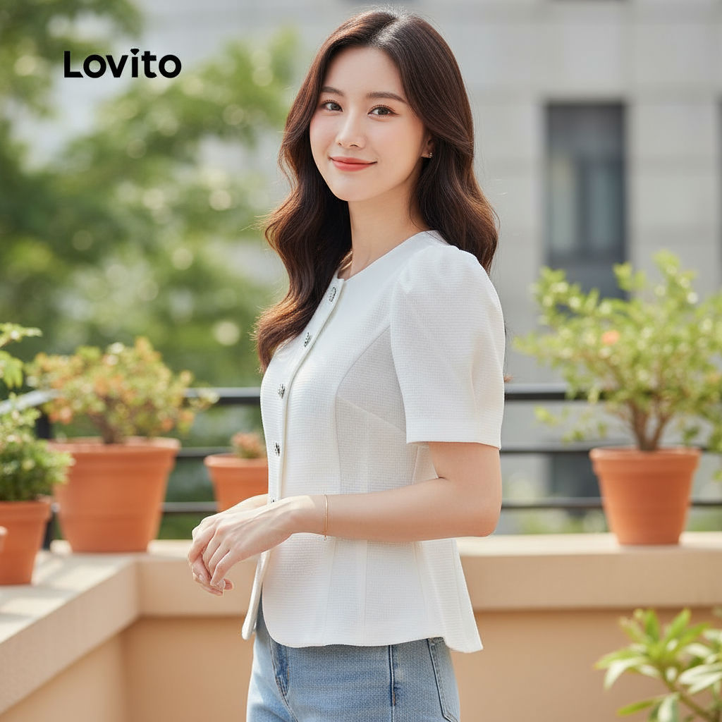 Lovito Camisa Feminina Refinada Com Botões Para Uso Diário Primavera/verão Branca L138ED319 em Oferta na Shopee