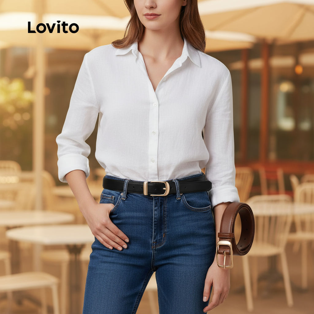 Lovito Cinto Casual de Metal Preto para Mulheres em Todas As Estações LFA83217 em Oferta na Shopee