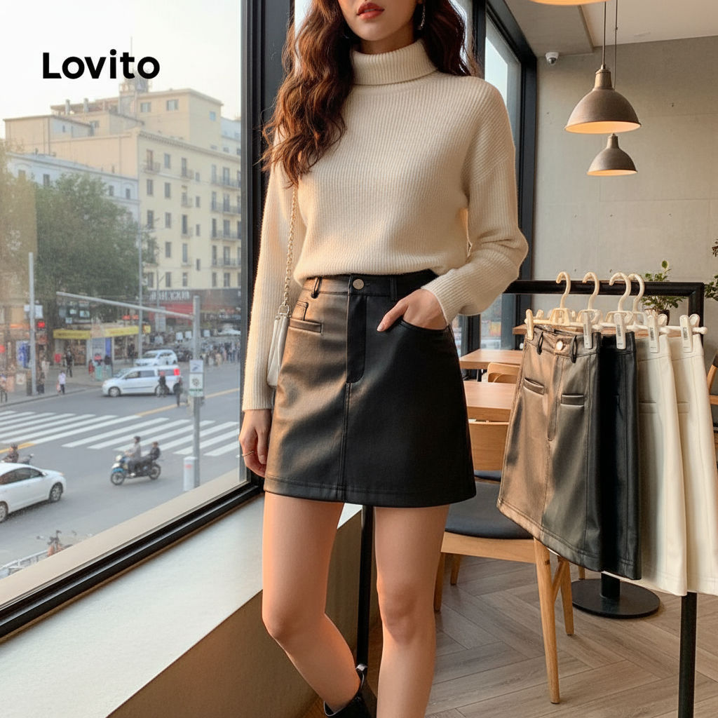 Lovito Saias Femininas Casuais com Bolsos Lisos LNA42189 em Oferta na Shopee
