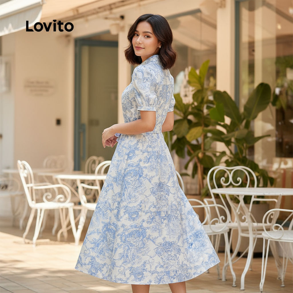 Lovito Refine Vestido Feminino Azul Claro Primavera Verão Com Botões Dianteiros E Estrutura Artesanal L134LD352 em Oferta na Shopee