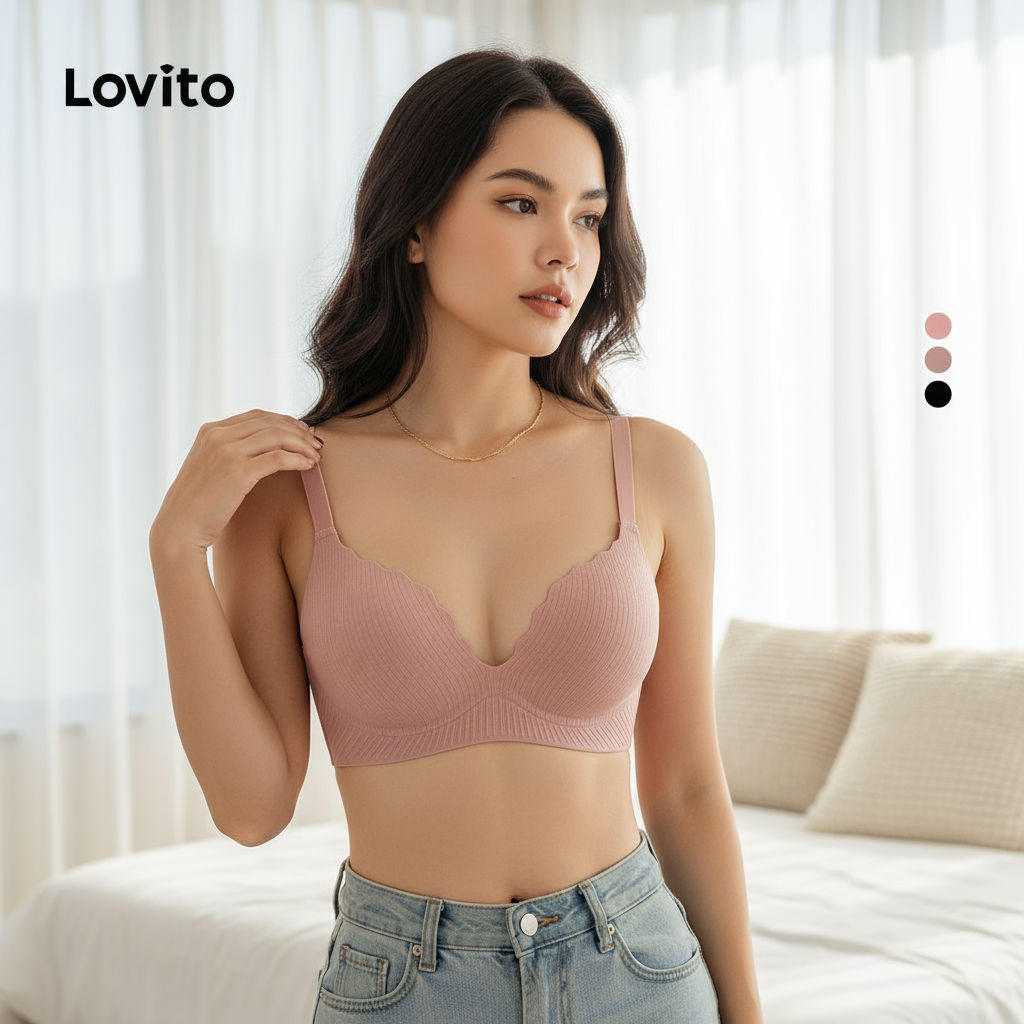 Lovito Refine Sutiã Confortável de Algodão Sem Costura com Bojo Push Up para Mulheres Rosa Sem Arame LNE117257 em Oferta na Shopee