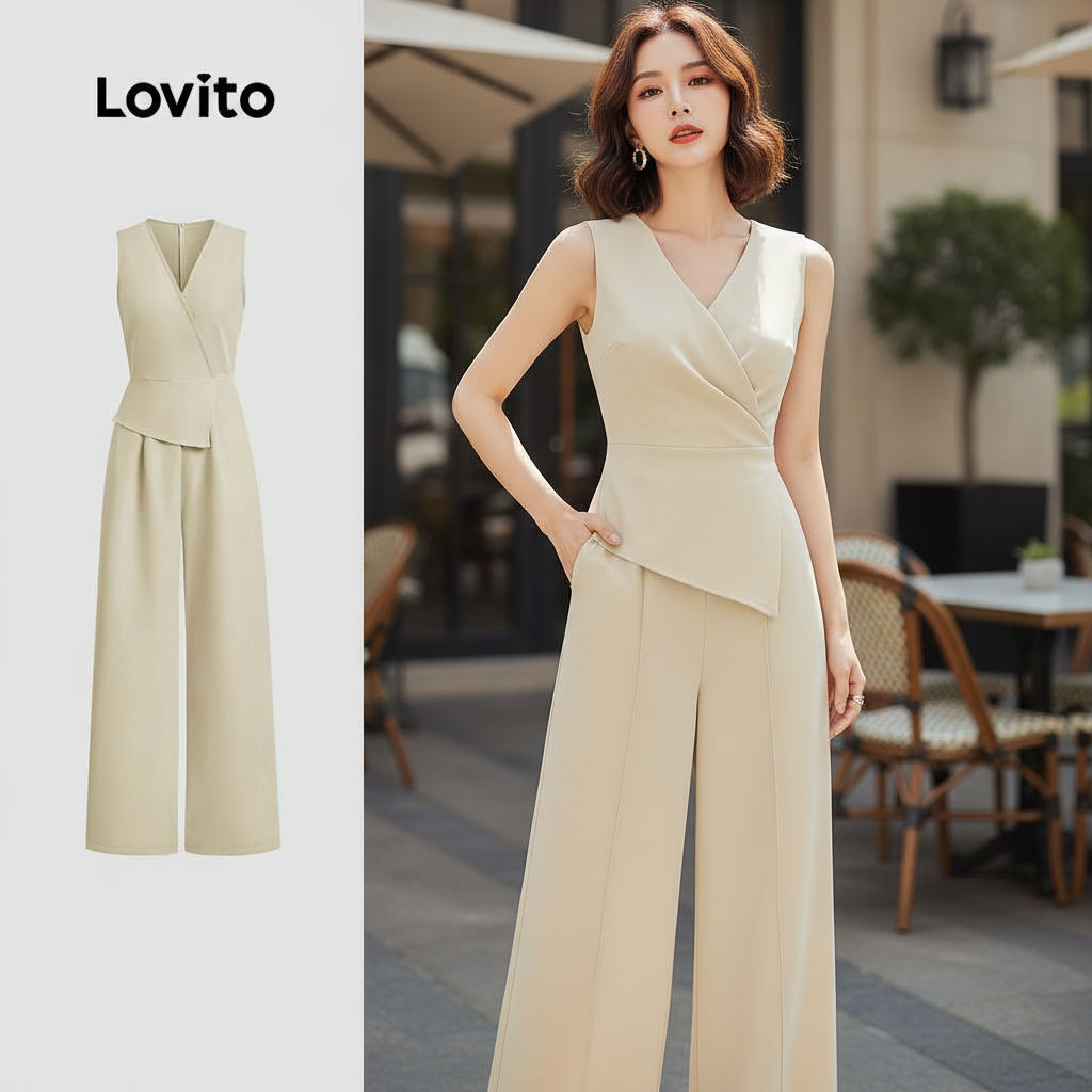 Lovito Refine Macacão Feminino com Zíper Assimétrico em Caqui para Primavera Verão L137ED920 em Oferta na Shopee