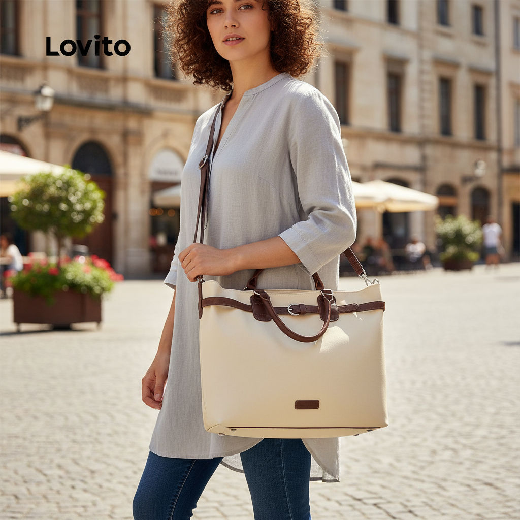 Lovito Mochila formal feminina de grande capacidade com design bicolor LFA77002 em Oferta na Shopee