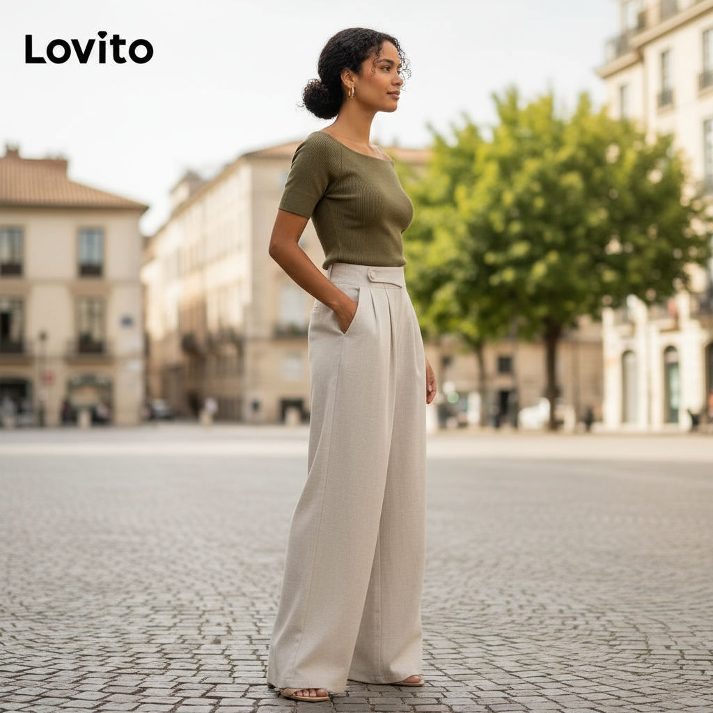 Lovito Calça Assimétrica Lisa Retro Verão/Primavera Para Mulheres L86ED401 em Oferta na Shopee
