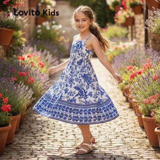 Lovito Vestido Infantil Boho Azul Textura Leve Primavera Verão para Meninas L162LD200 em Oferta na Shopee
