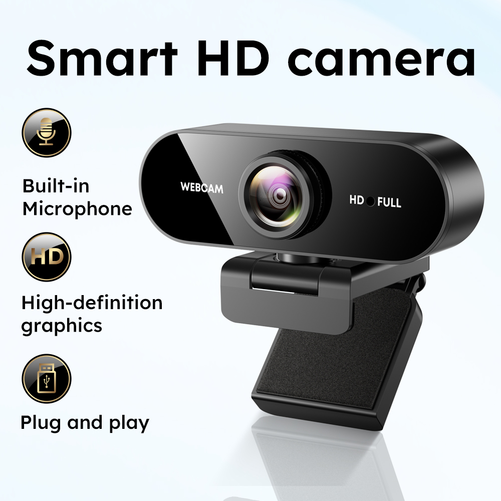 Webcam Full HD 1080P com Microfone, Câmera USB para Laptop e Desktop, Ângulo Amplo para Aula Online, Conferência de