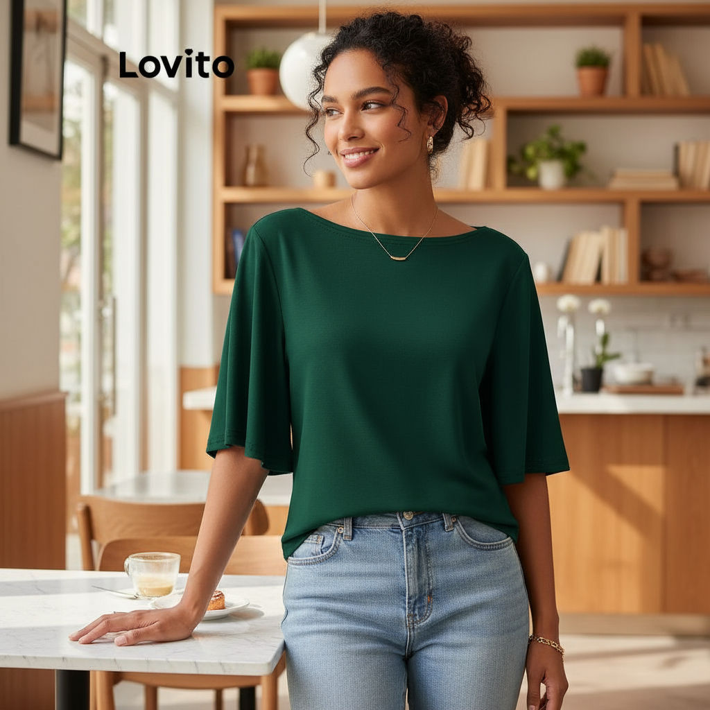 Lovito Blusa Feminina Elegante Lisa Cor Sólida LNL71103 em Oferta na Shopee