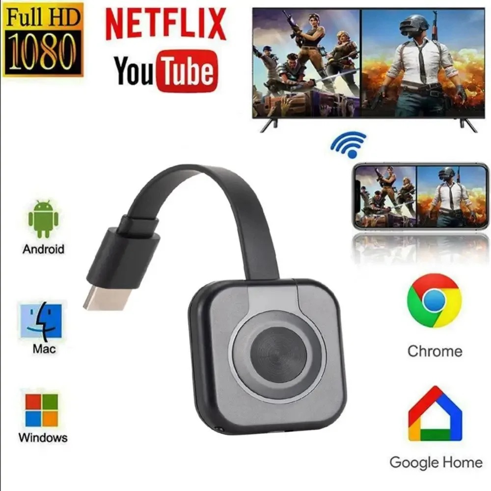  Dongle de exibição sem fio WiFi para TV, adaptador de vídeo HD 1080P para MiraScreen, suporte HDMI espelhamento de