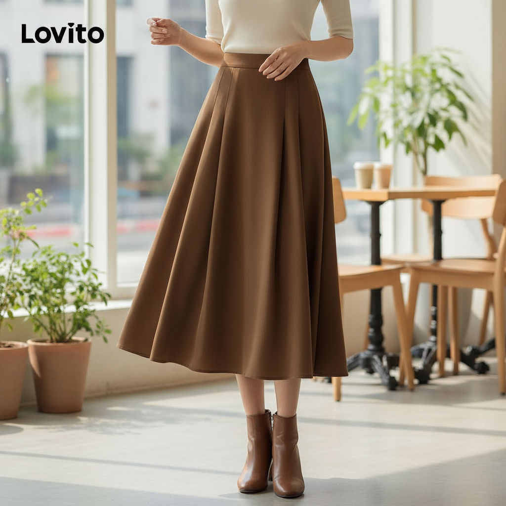 Lovito Saias Sofisticadas para Primavera Verão Caqui Feminina L150ED212 em Oferta na Shopee