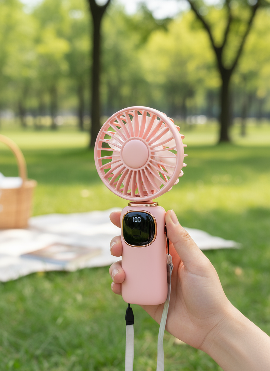 Ventilador portátil com bateria 4000mAh, display LED, ventilador de mão/pescoço/mesa 3 em 1, ventilador de mesa pequeno