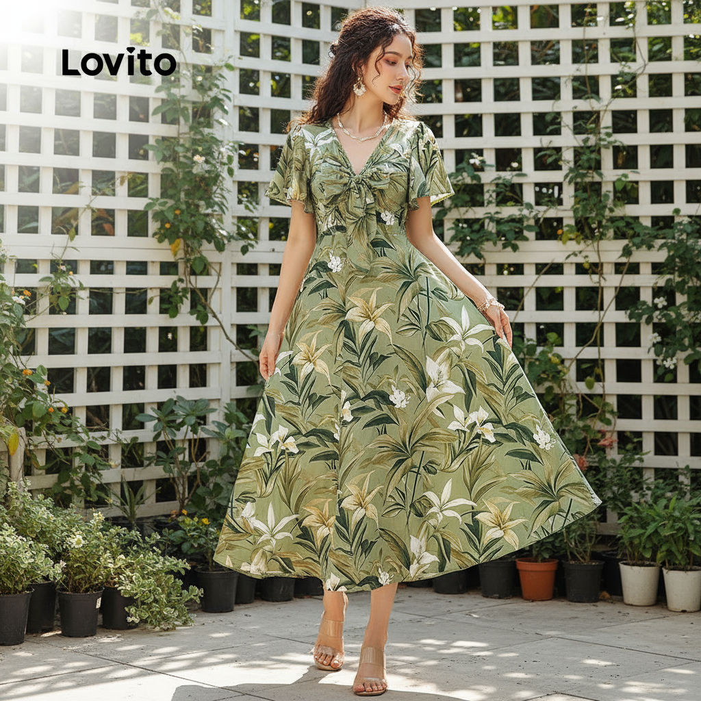 Lovito Refine Vestido Feminino Sofisticado com Laço Frontal Confortável para Primavera Verão L138ED160 em Oferta na Shopee