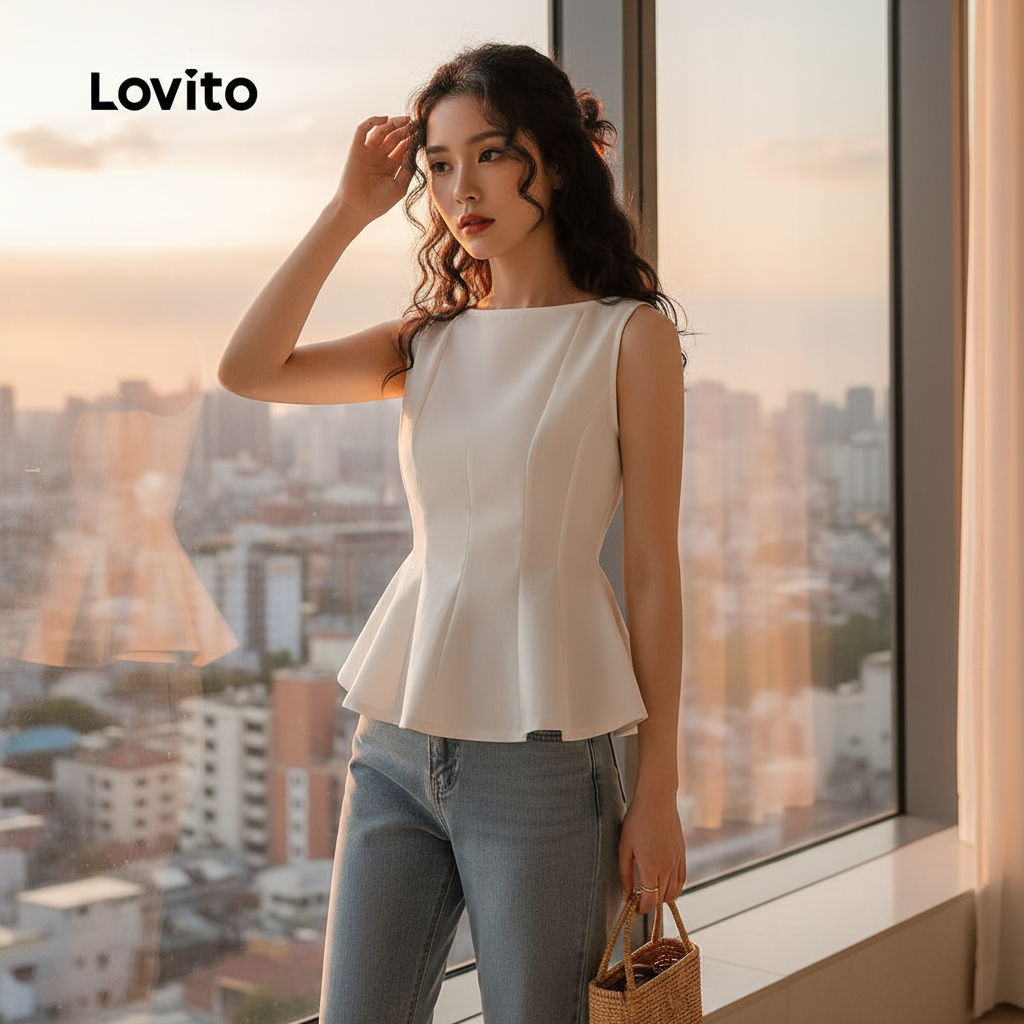 Lovito Top Feminino Elegante com Zíper em Branco para Primavera Verão L150AD751