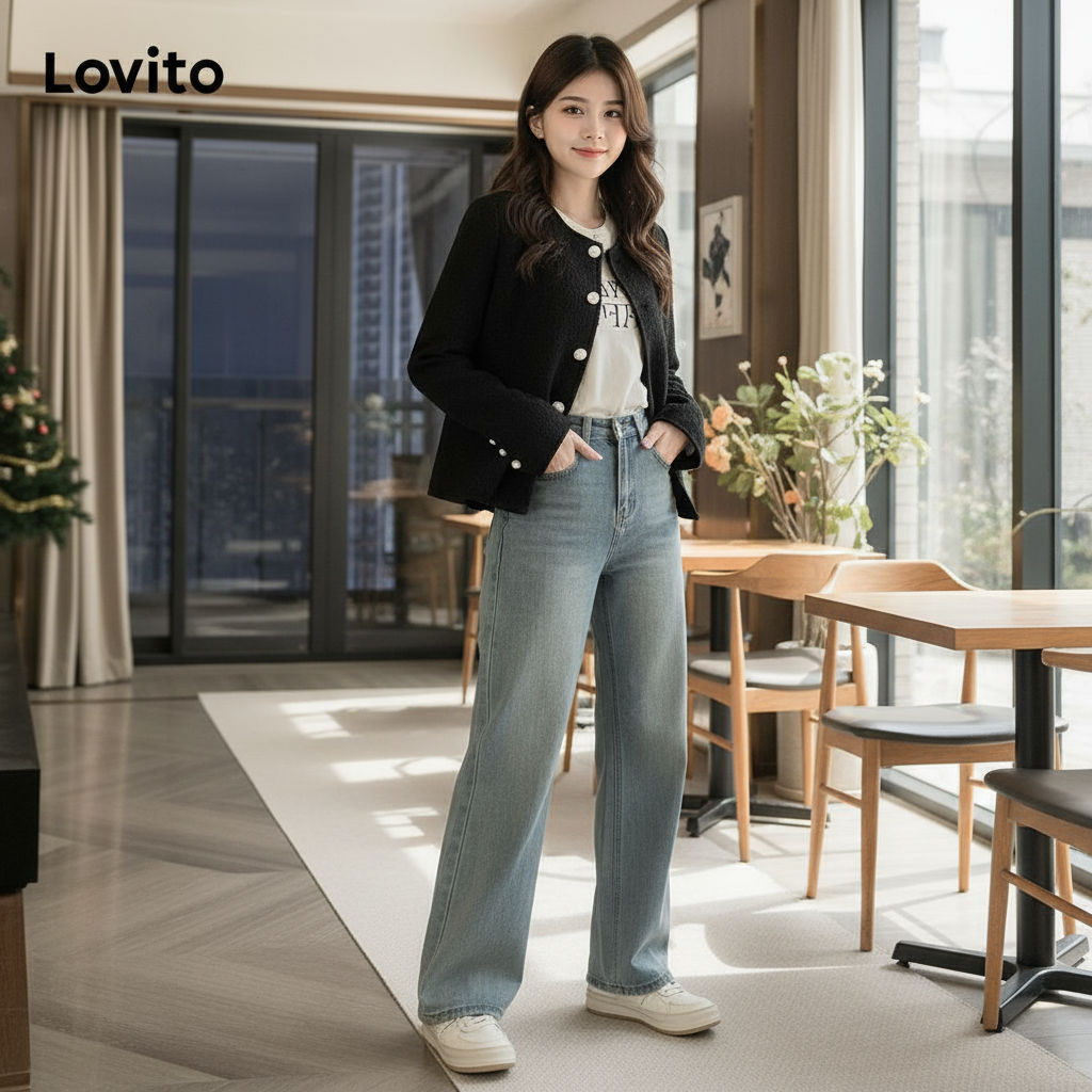 Lovito Refine Jaqueta Feminina Casual Design Liso LNA73411 em Oferta na Shopee