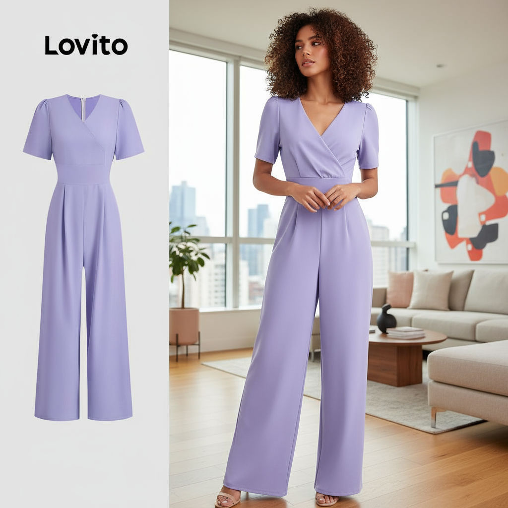 Lovito Macacão Elegante Assimétrico com Zíper Primavera/Verão Roxo para Mulheres L137ED068 em Oferta na Shopee