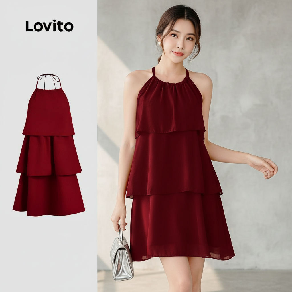 Lovito Refine Vestido Vermelho em Camadas Boho Primavera Verão Feminino L157ED411 em Oferta na Shopee