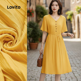 Lovito Refine Vestido Feminino Elegante Botões Primavera Verão Amarelo L154LD101 em Oferta na Shopee