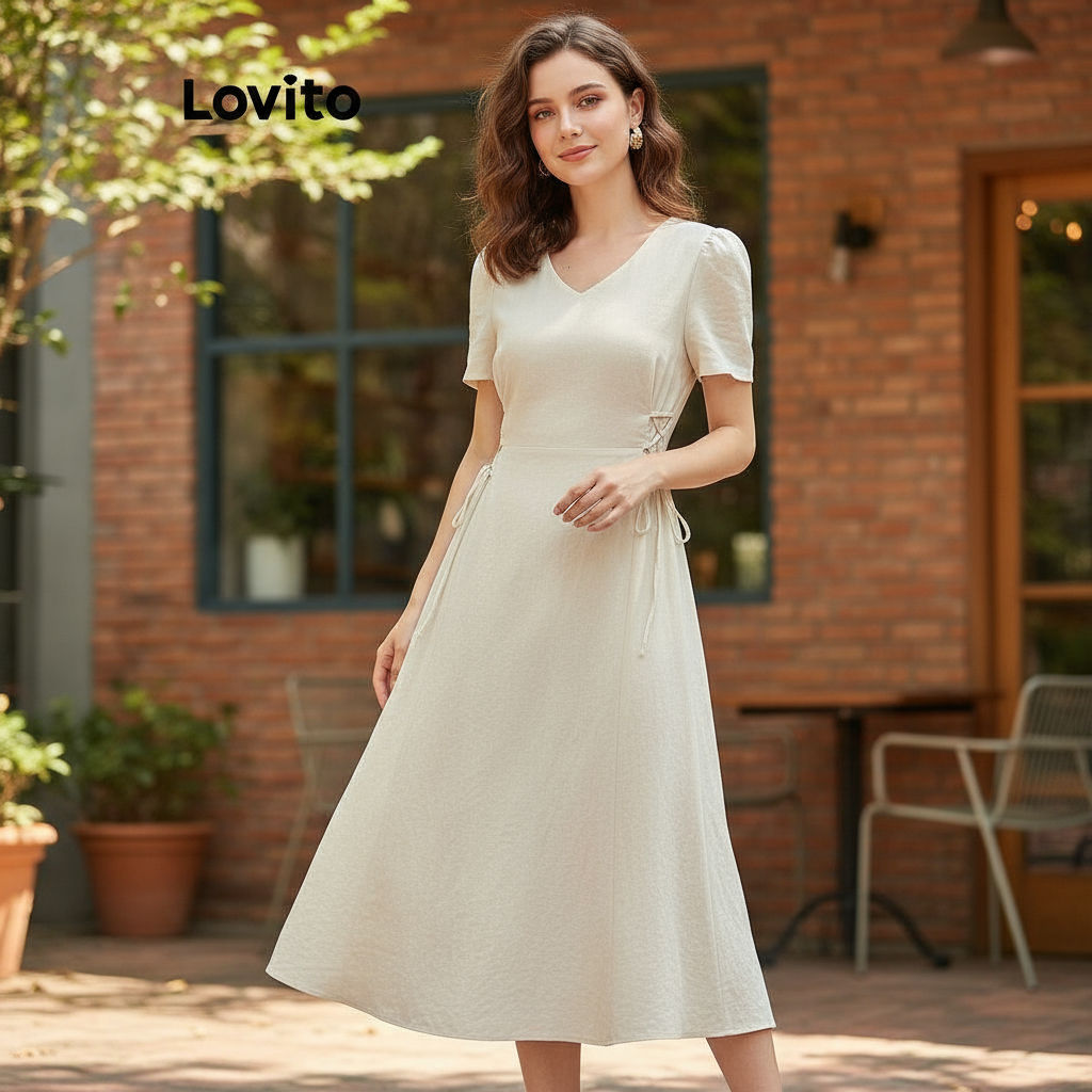 Lovito Refine Vestido Liso Acetinado com Amarração para Mulheres L74ED175 (Multicolorido) em Oferta na Shopee