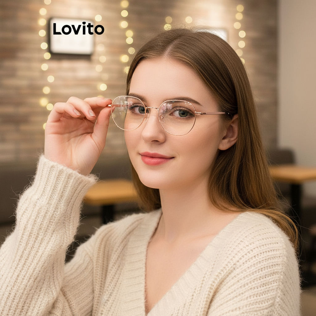 Lovito Óculos Feminino Casual Metal Liso LNA32261 (Caqui Claro/Preto) em Oferta na Shopee