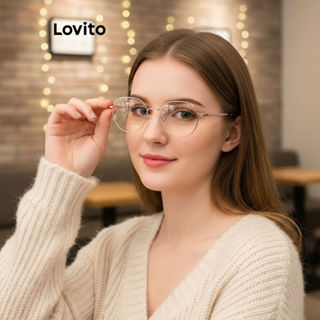Lovito Óculos Feminino Casual Metal Liso LNA32261 (Caqui Claro/Preto) em Oferta na Shopee