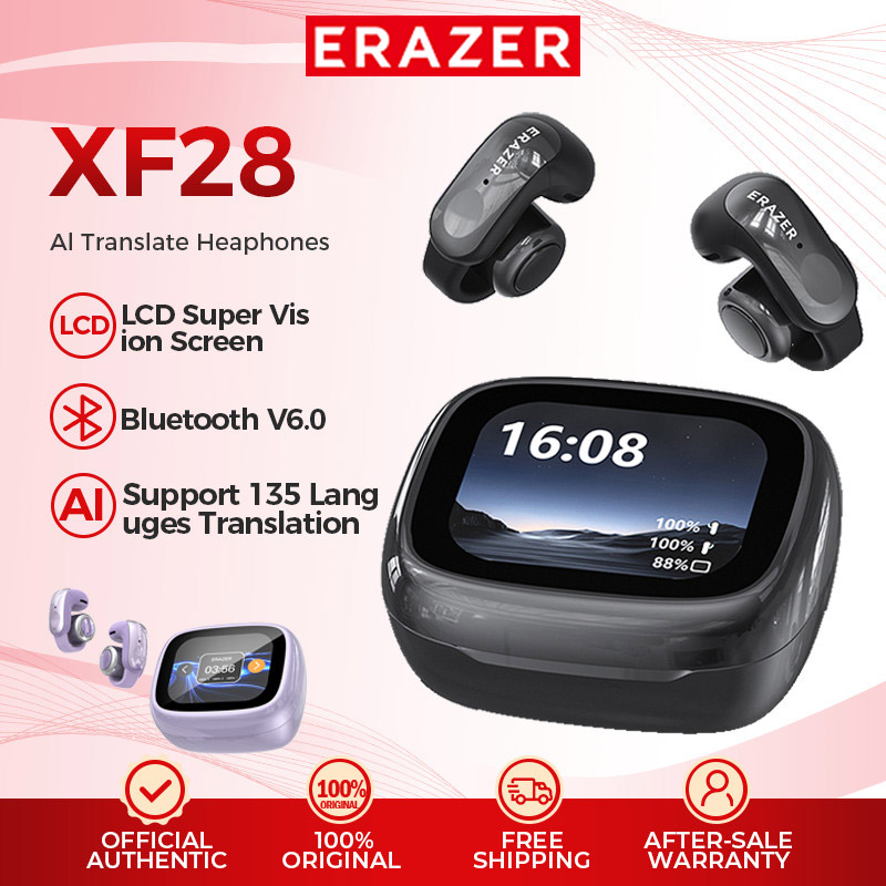 ERAZER XF28 Earbud AI Smart Tradução Fone De Ouvido Bluetooth Tela Colorida Earclip HD Chamada De Voz ASMR Fones Com Cli