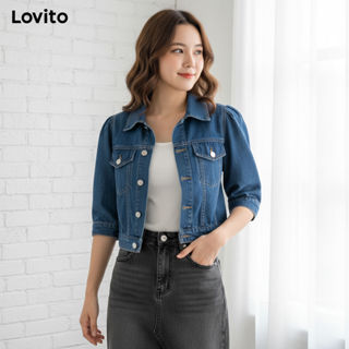 Lovito Casaco Feminino Casual Liso com Botões Jeans Jaqueta Primavera Verão LNM70229 em Oferta na Shopee