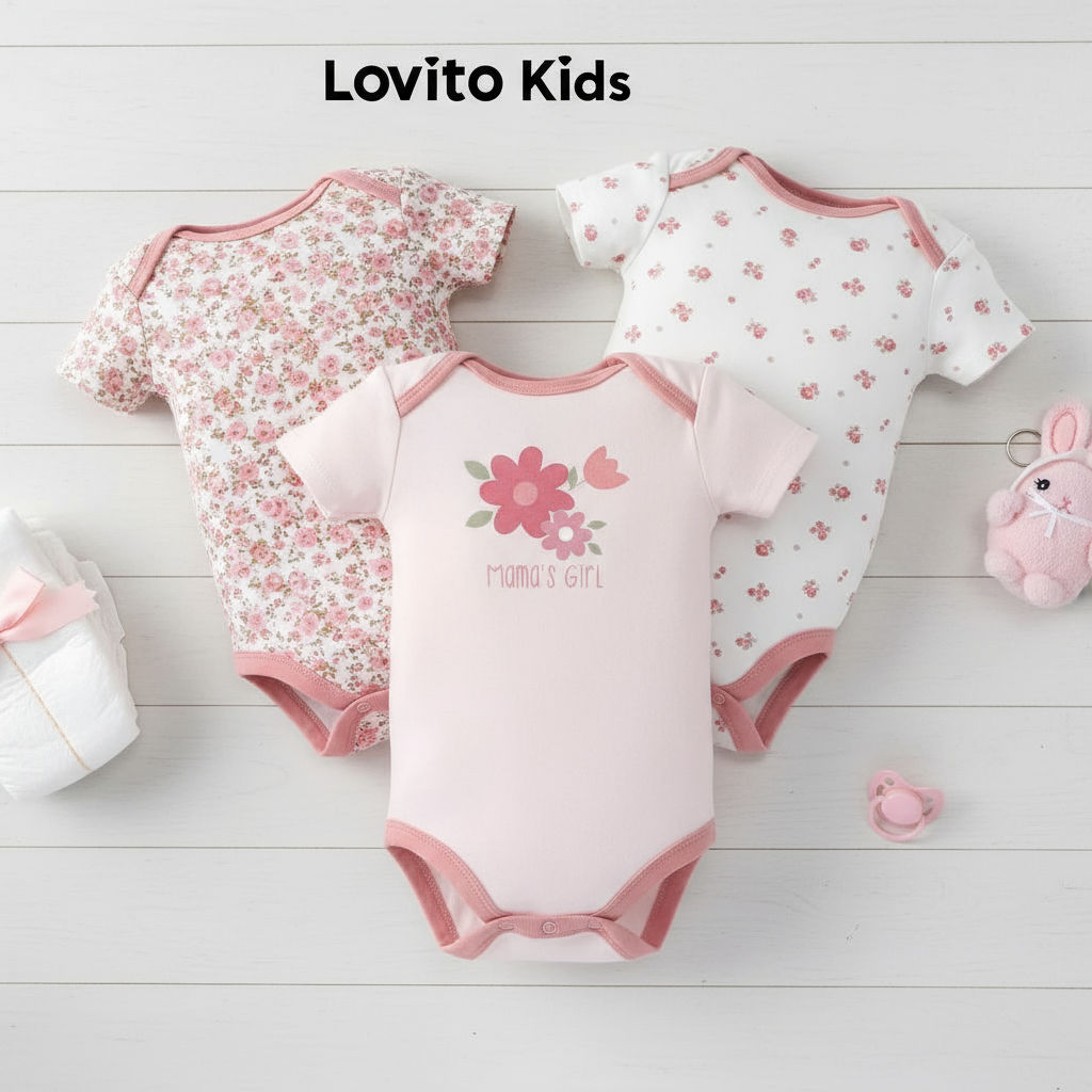 Lovito Conjunto Infantil 3 Peças, Body Com Detalhes Contrastados, Coleção Primavera/Verão Bebê LNL106152 em Oferta na Shopee
