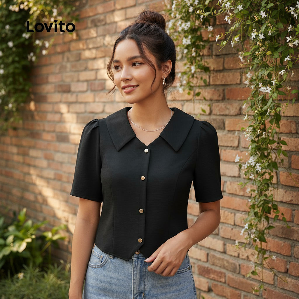 Lovito Blusa Feminina Casual Simples Lisa Verão Primavera L132ED155 em Oferta na Shopee