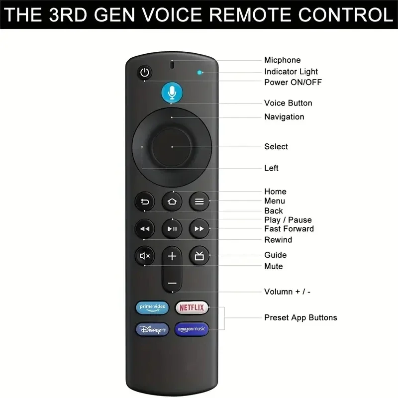 Controle remoto de voz de reposição para Fire Stick TV, compatível com o cubo inteligente de 4K MAX Lite da terceira