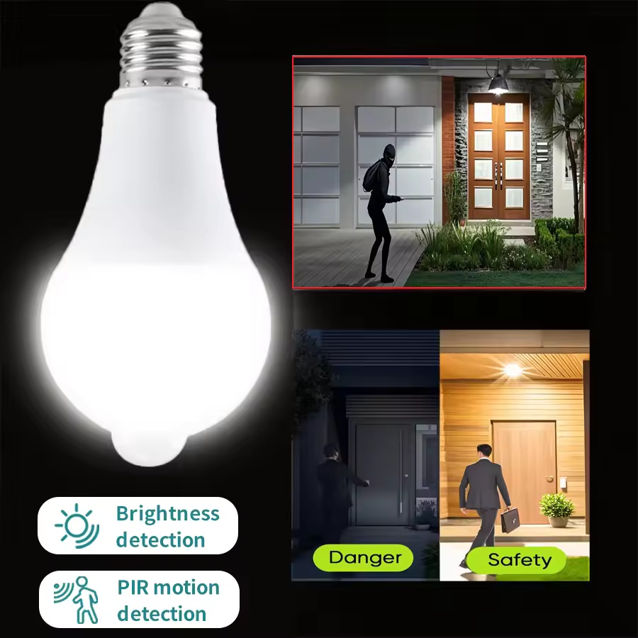 Lâmpada LED Com Sensor De Movimento-Luz Inteligente Liga/Desliga Automática De 12 W Para Iluminação De Segurança Domésti