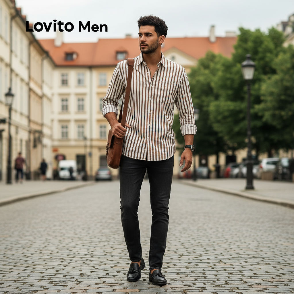 Lovito Camisa Casual Masculina de Botões em Cáqui para Todas as Estações LNE118129 em Oferta na Shopee