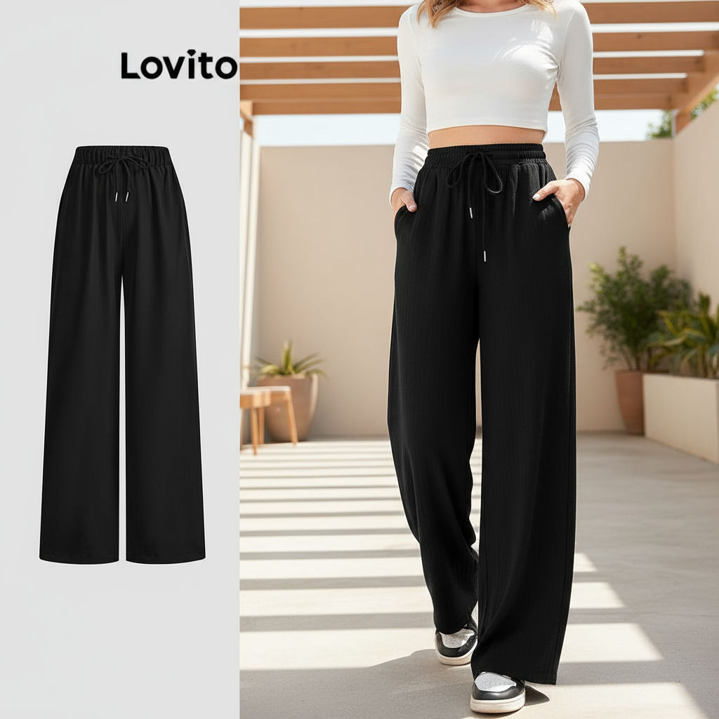 Lovito Calça Feminina Verão Casual Com Cordão L114AD073 em Oferta na Shopee