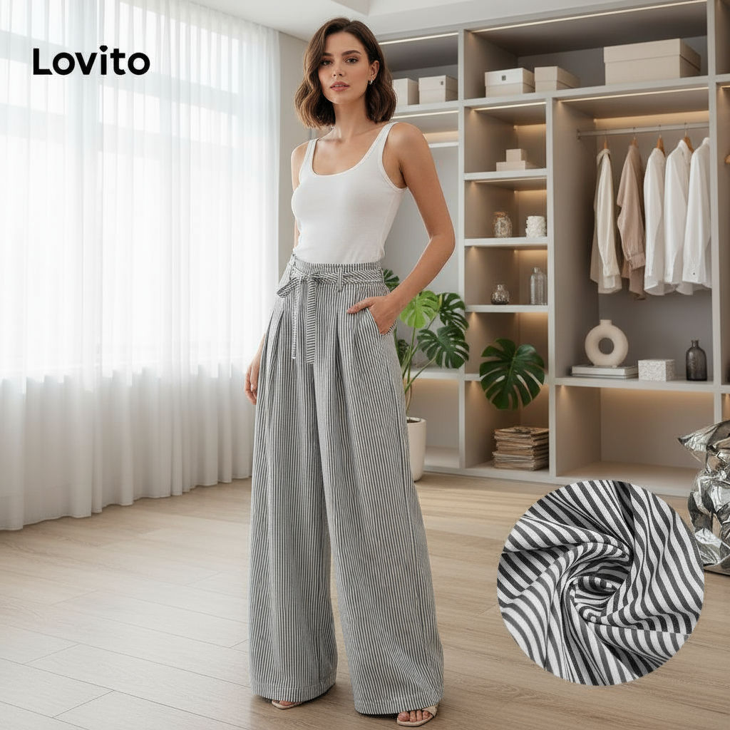 Lovito Calça Boho com Botões Cadarço Macia e Confortável Adequada para Todas As Estações Preta L137ED215 em Oferta na Shopee