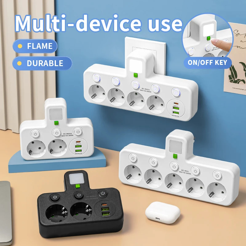 Tomada Elétrica 5 Saídas – Tomada Padrão EU, Extensão com ou sem USB Tipo-C, 2 Especificações