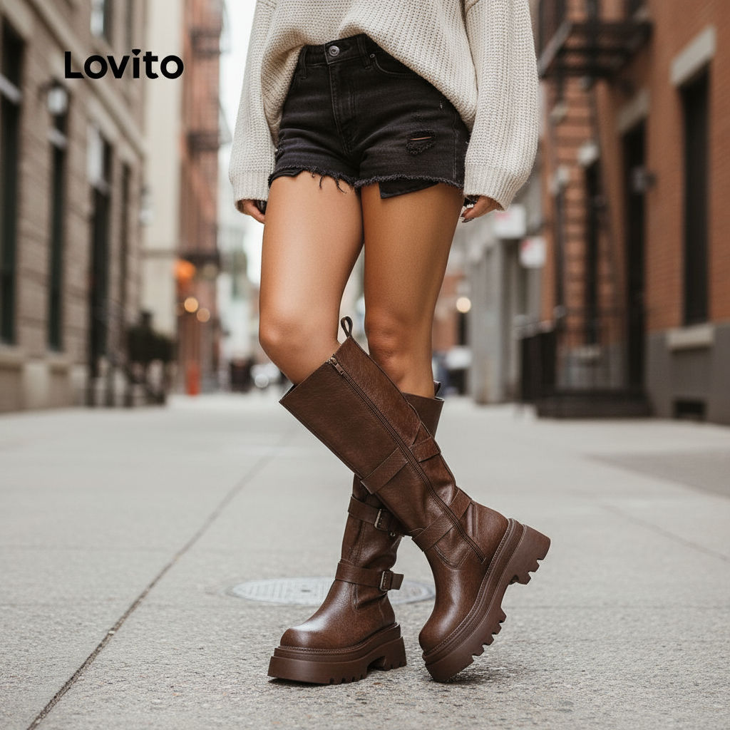 Lovito Refine Botas Retrô Confortáveis Femininas LFA100057 em Oferta na Shopee