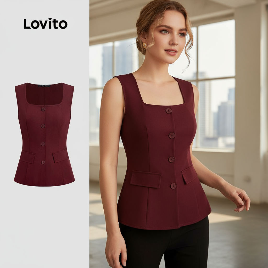 Lovito Blusa Casual Feminina com Botões Superior para Primavera Verão Cor Claret L158AD163 em Oferta na Shopee